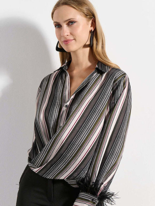 Damen Bluse Gestreift Schwarze