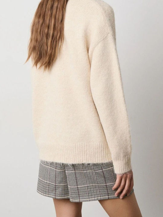 Women's Long Sleeve Sweater with V-Neck Ivory