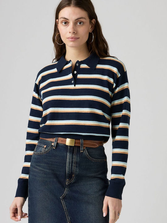 Levi's Pulover Damă Din Bumbac Cu Mâneci Lungi, Cu Dungi, Navy