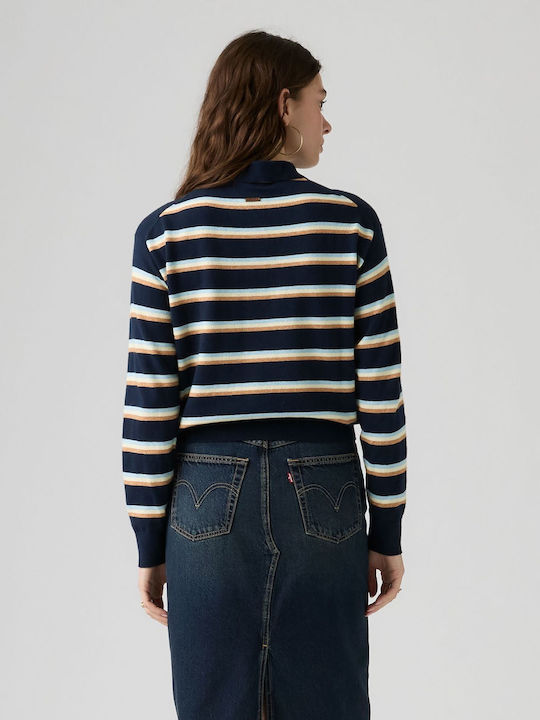 Damenpullover aus Baumwolle mit langen Ärmeln, gestreift, Marineblau