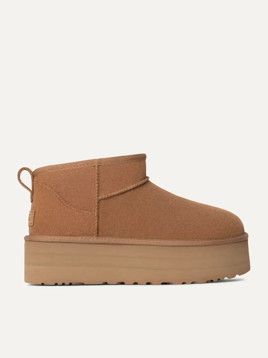 Classic Ultra Mini Platform Suede Women's Ankle Boots Brown