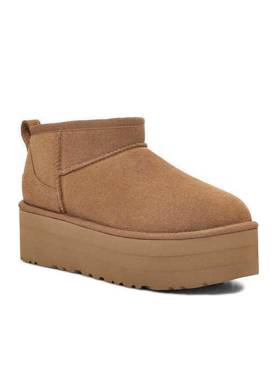 Classic Ultra Mini Platform Suede Women's Ankle Boots Brown