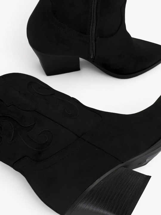 Μαύρα Cowboy Μποτάκια Suede Κεντήματα