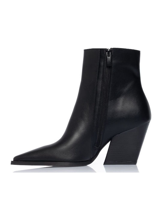 Leather Women's Cowboy Ankle Boots with High Heel Black