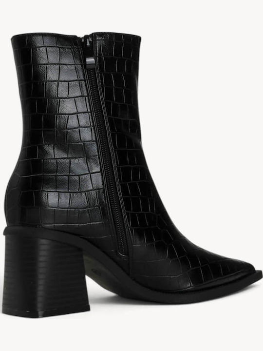 Ghete Dama Croco Negru Cu Vârf Ascuțit Și Toc Geometric