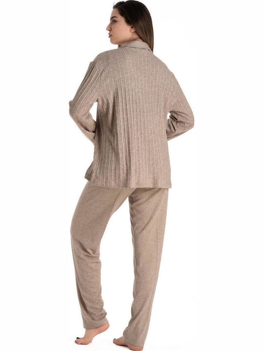 Relax Anatomic Χειμερινό Γυναικείο Σετ Πιτζάμας Μπεζ