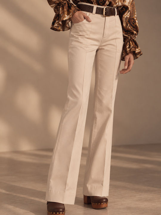 Pantaloni Dama Crem Costum Slim Fit