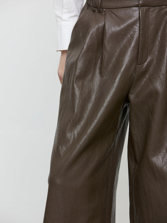 Eleh Γυναικεία Δερμάτινη Παντελόνα Brown