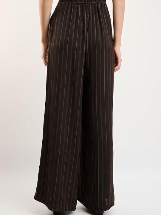 Women's Brown Set with High Rise Trousers Striped