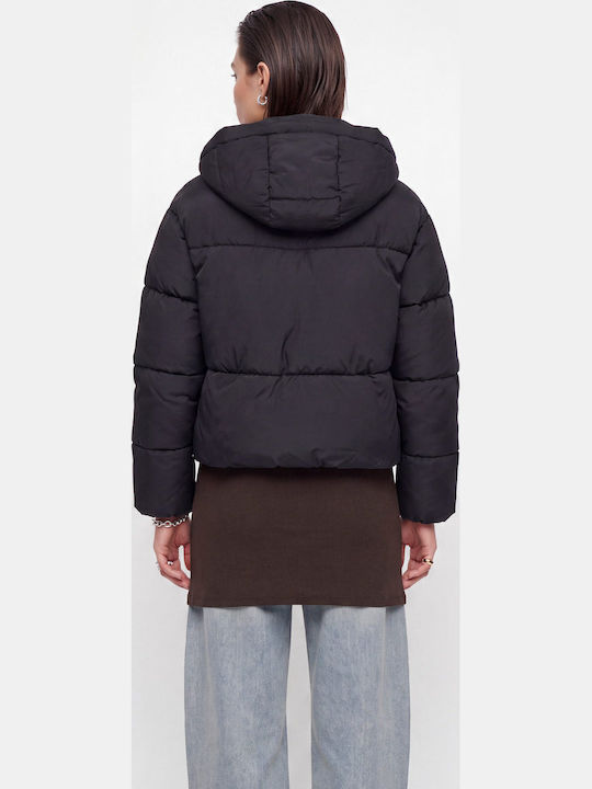 Jachetă puffer scurtă pentru femei de iarnă Black