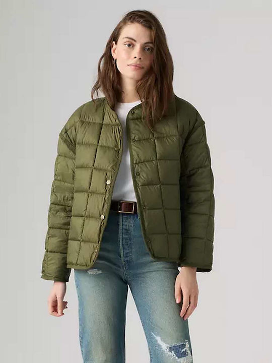 Langes Damen Puffer Jacken für Winter Olive Night