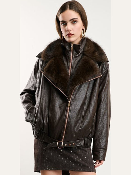 Γυναικείο Biker Jacket Καφε