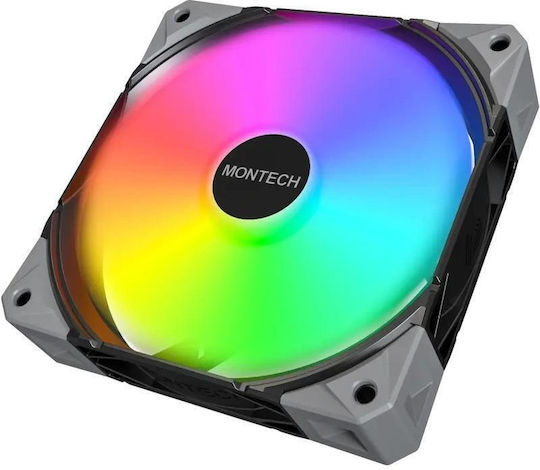 Montech E28 Pwm ARGB 120mm Gehäuselüfter (2000rpm / 85,09cfm) mit ARGB Beleuchtung und Verbindung 4-Pin PWM Schwarz