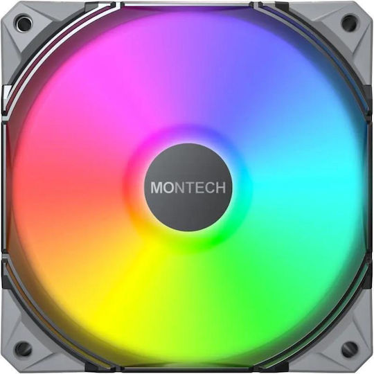 Montech E28 Pwm ARGB 120mm Gehäuselüfter (2000rpm / 85,09cfm) mit ARGB Beleuchtung und Verbindung 4-Pin PWM Schwarz