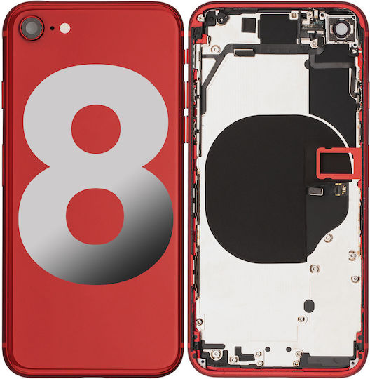 Back Housing Small Components Pre-installed Iphone 8 No Logo Aftermarket Plus Red