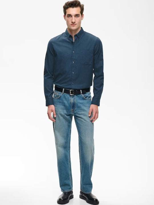 Langärmeliges Herrenhemd Blau
