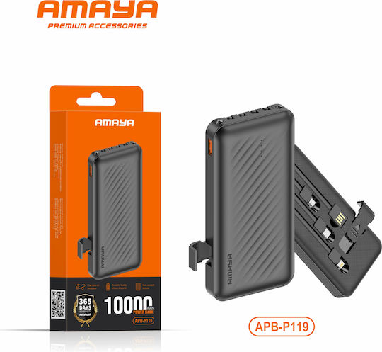 Amaya Apb-p119 Външна батерия 10000mah 10w Вградени Кабели Usb-c Lightning & Micro Usb Черна