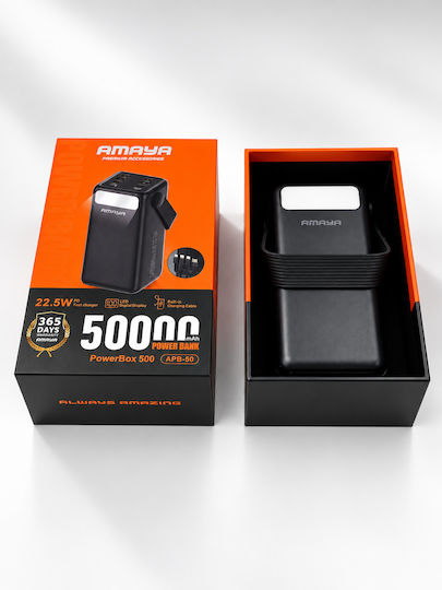 Amaya Apb-50 Външна Батерия 50000mah 22.5w Вградени Кабели Цифров Дисплей Led Осветление Черен