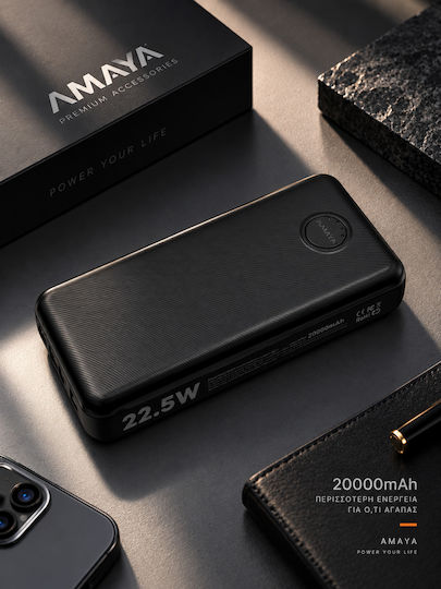 Amaya Apb-f239l Външна Батерия 20000mah 22.5w Вградени Кабели Led Фенер Черен