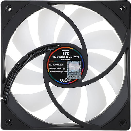 Thermalright Ventilator Pentru Carcasă TL-C12RB-S V2 Paletă Inversată 120mm (1500rpm / 58cfm) cu Iluminare ARGB și Conexiune 4-Pin PWM Negru