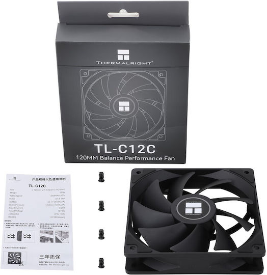 Thermalright TL-C12C Ventilator Pentru Carcasă 120mm (1550rpm / 66.17cfm) Fără LED-uri și Conexiune 4-Pin PWM Negru