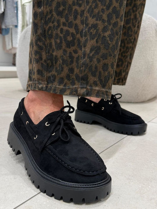 Suede Damen Mokassins in Schwarz Farbe