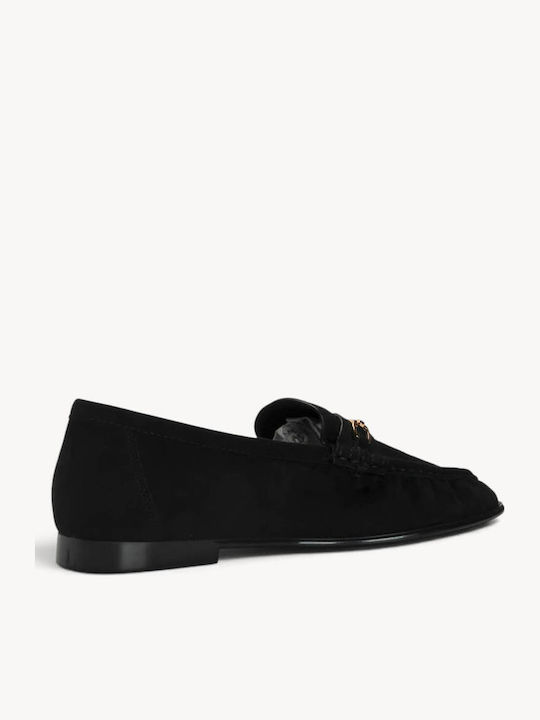 Loafers De Catifea Negre Cu Decor Metalic