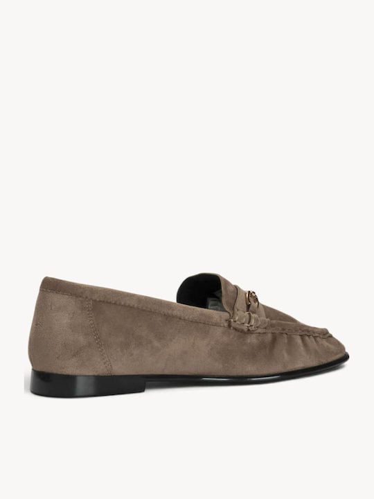 Beige Damen Mokassins Kastenförmige Metallischer Dekor