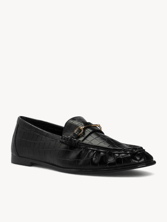 Mocasini Dama Loafers Croco Negri Cu Decor Metalic