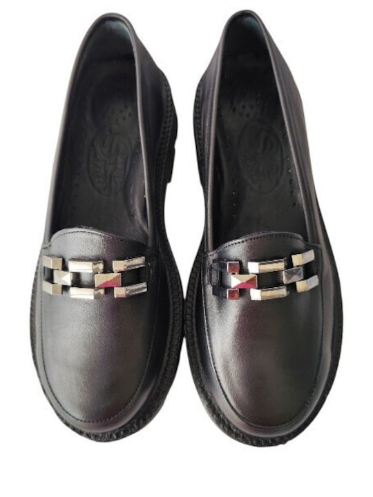 Δερμάτινα Γυναικεία Loafers σε Μαύρο Χρώμα