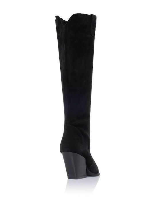 Cizme Cowboy de Damă din Piele cu Toc Înalt, Negre