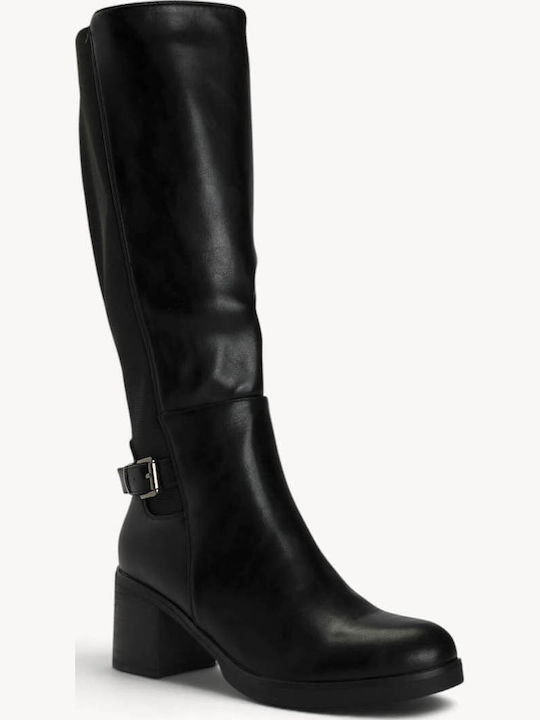 Black Boots Elastic Back Part Thick Heel