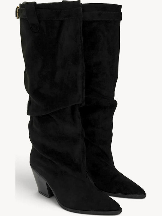 Schwarze Wildleder Damenstiefel Western Gürtelschnalle