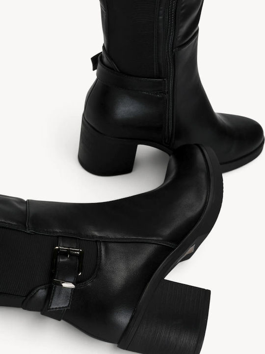 Black Boots Elastic Back Part Thick Heel