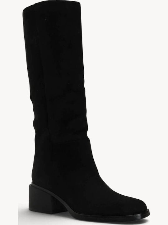 Schwarze Wildleder Damenstiefel Mit Isio Korpus Dicke Absatz