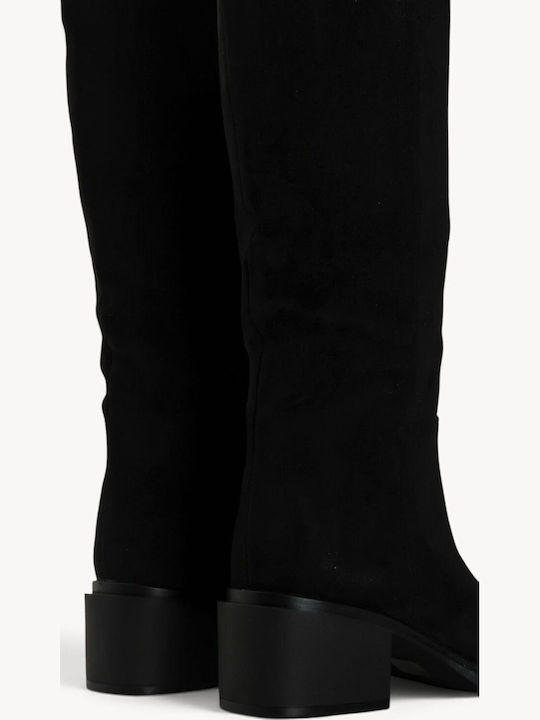 Schwarze Wildleder Damenstiefel Mit Isio Korpus Dicke Absatz