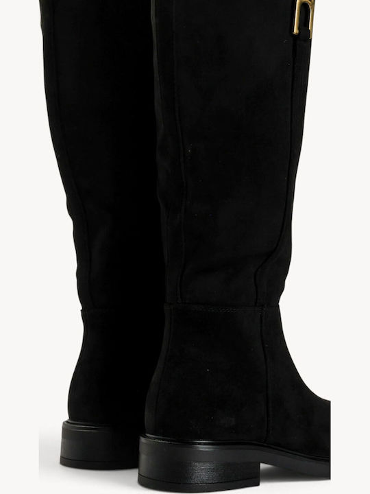 Cizme Negre de Călărie din Suede cu Cataramă Metalică