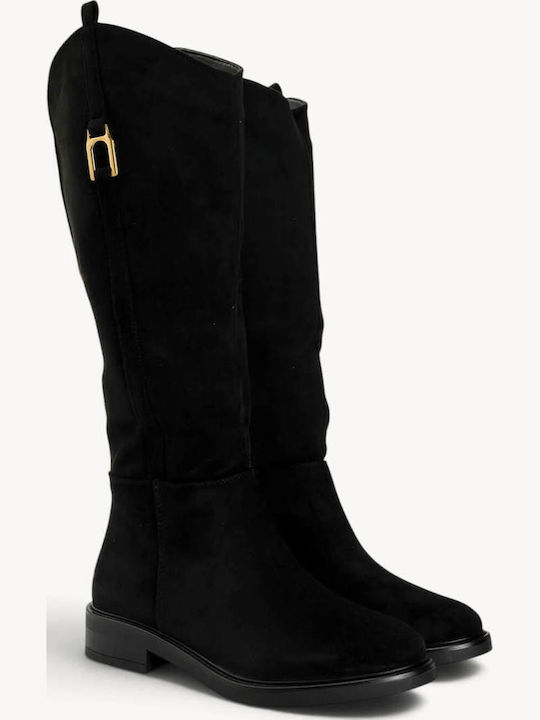 Cizme Negre de Călărie din Suede cu Cataramă Metalică