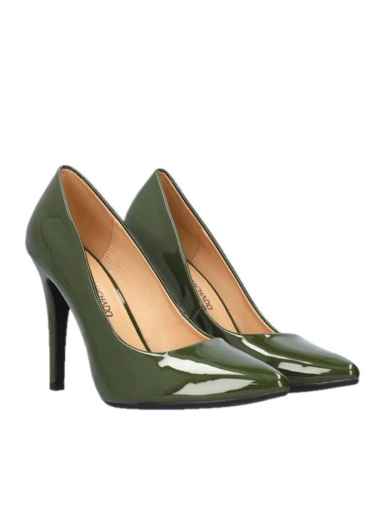 Spitze Zehe Pumps aus Lackleder mit Stiletto Absatz Grüne