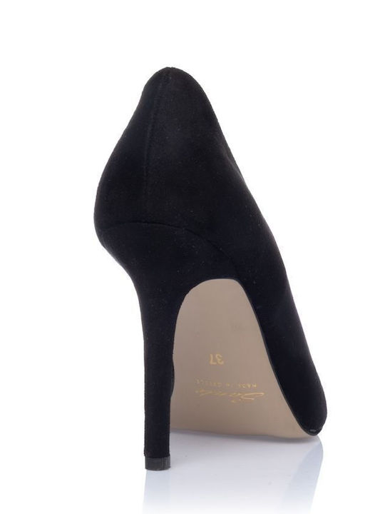 Leder Peep Toe Pumps mit Stilettoabsatz & Riemchen Schwarz