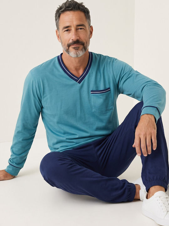 Ανδρική Πιτζάμα Collection Urban V-neck Φούτερ 65% Βαμβάκι Ελληνικής Κατασκευής Πετρόλ Cl2715-65-πετρόλ