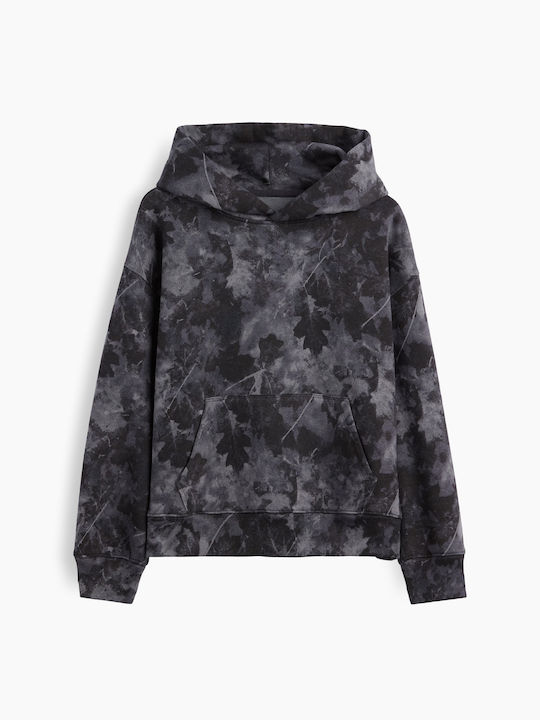 Fleece Kinder-Sweatshirt mit Kapuze und Taschen Schwarz Camo
