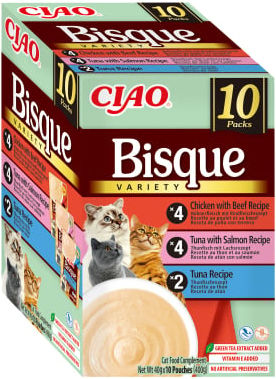 Ciao Churu Bisque Sortiment de Delicii Umede pentru Pisici Ton Pui și Vită Ton și Somon 10 x 14 g