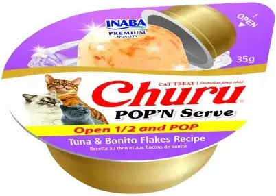 Ciao Churu Pop ’n Serve Gustare Umedă pentru Pisici Adulte cu Ton și Fulgi de Bonito Fără Cereale 4 X 14 G