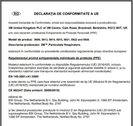 3M 9914 Mască de protecție Ffp1 împotriva particulelor