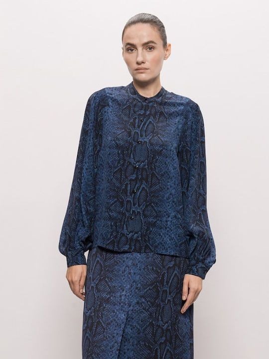 Long Sleeve Women's Shirt Blue-Black