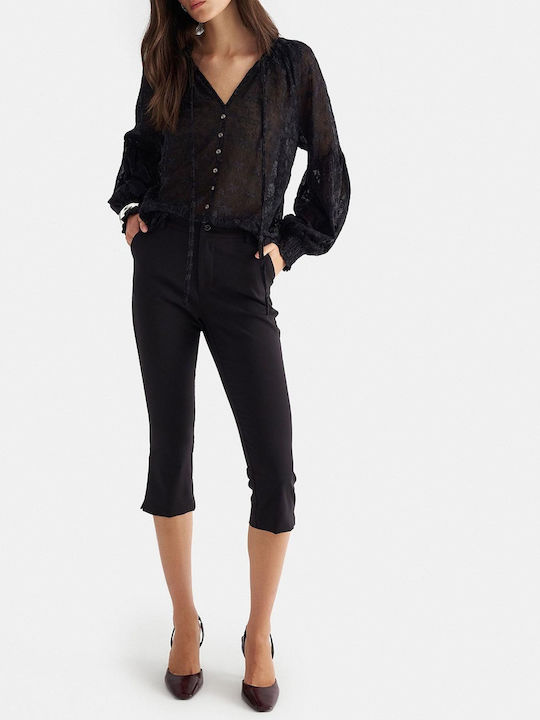Long Sleeve Women's Shirt Black Floral