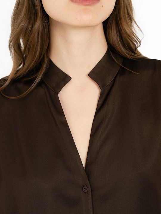 Langärmeliges Damen-Satin-Hemd Hellblau