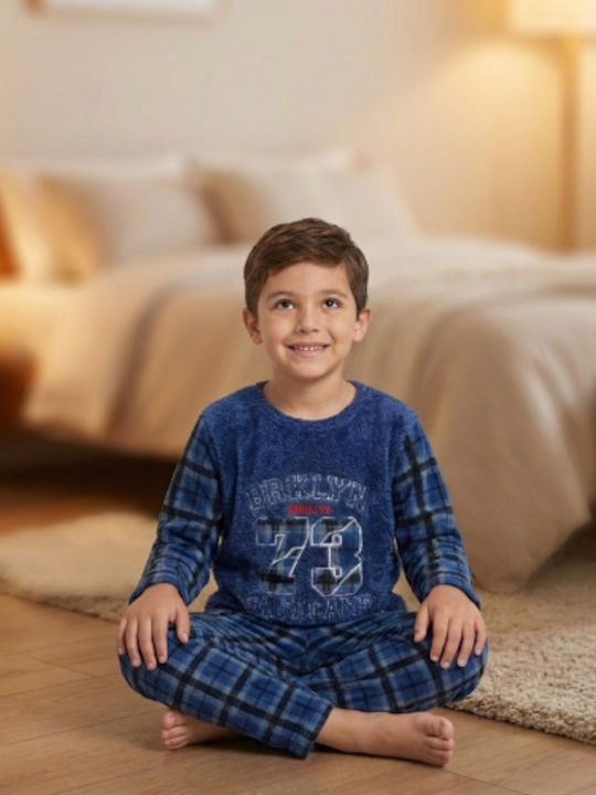 Happy Touch Παιδική Πιτζάμα Χειμωνιάτικη Fleece Μπλε