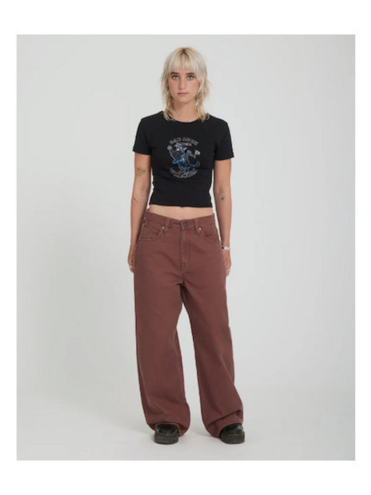Pantaloni Jean de damă în Linie Baggy Tabac maro
